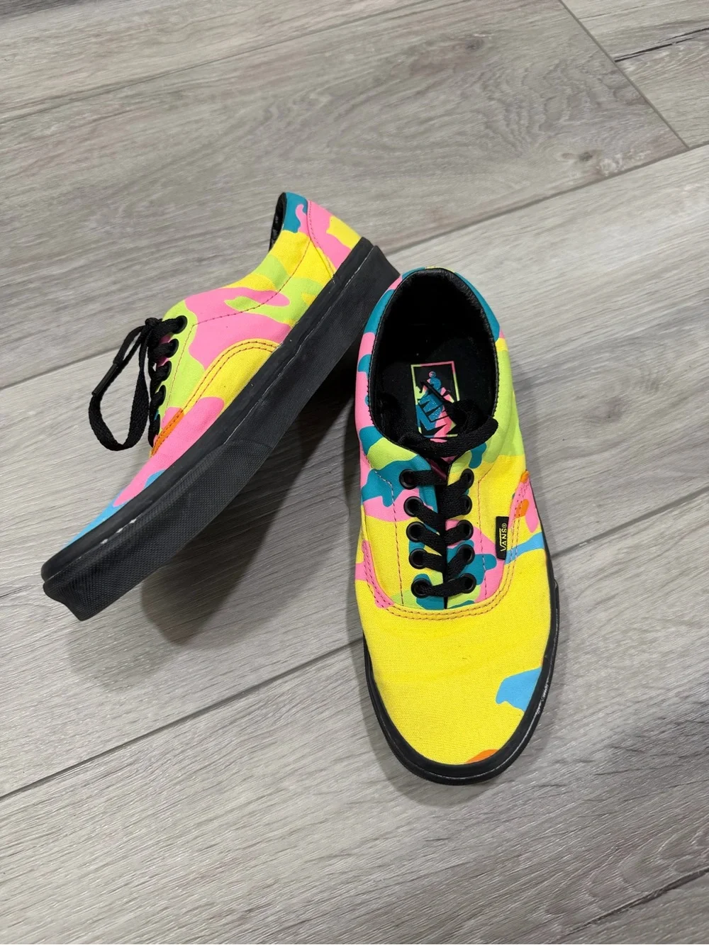 Women’s Vans Era Neon Camo and Black Sneakers Size 8